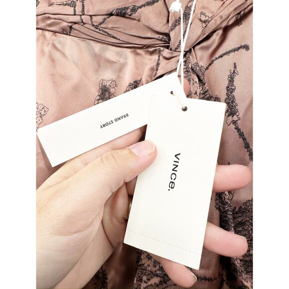 Vince Iris Floral Jacquard Twist Knot Brown Satin Midi Skirt Size 6 NWT - Picture 5 of 6